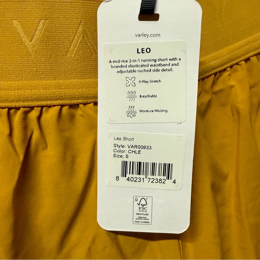 Varley| NWT Women's Size Small Yellow Chai Tea Running Shorts - Picture 11 of 12
